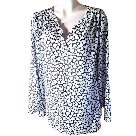 LANE BRYANT Black White HEARTS Print Blouse Womens PLUS 18/20 Split Back Top - Picture 1 of 8
